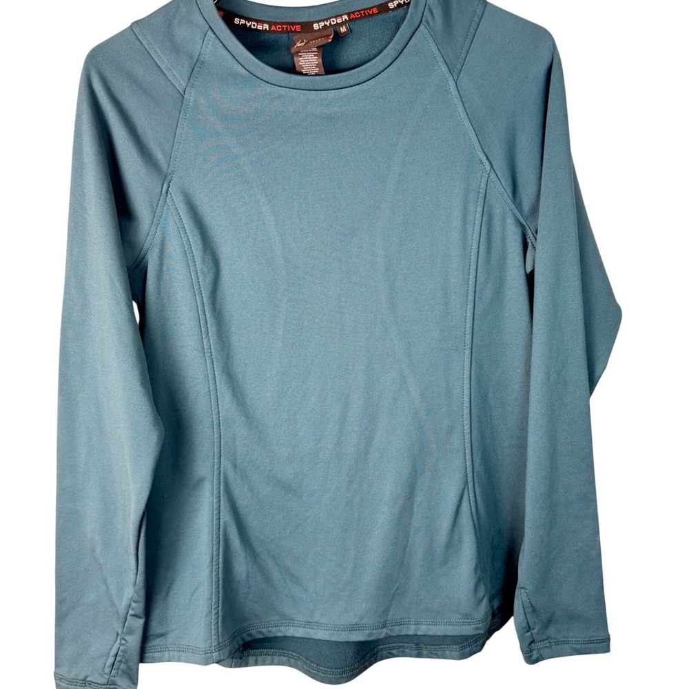 Spyder Active Womens Teal Blue Fleece Lined Long Sleeve Base Layer Top Medium‎